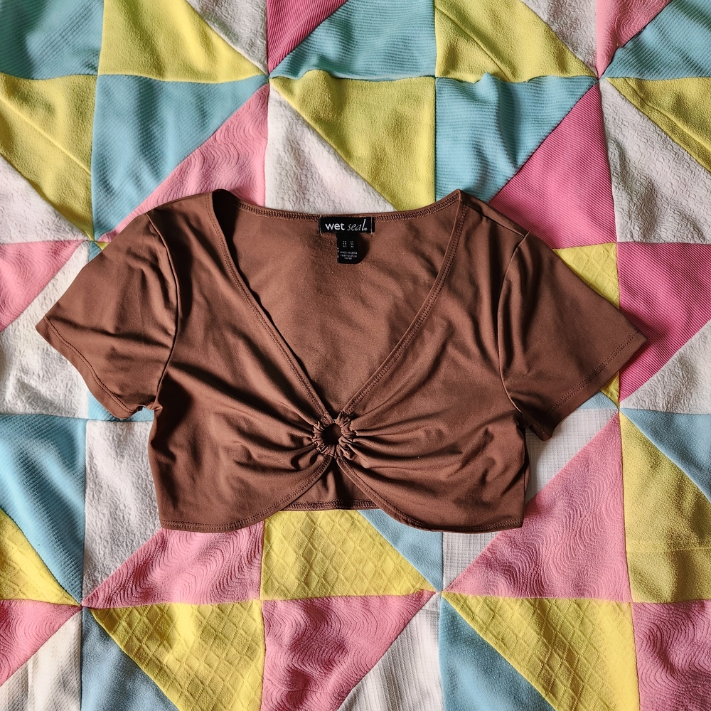 Wet Seal Brown Crop Top with Knot Detail